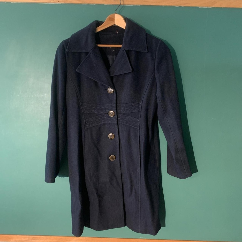Nine West Navy Blue Vintage Style Peacoat Midi Length Jacket Womens Medium